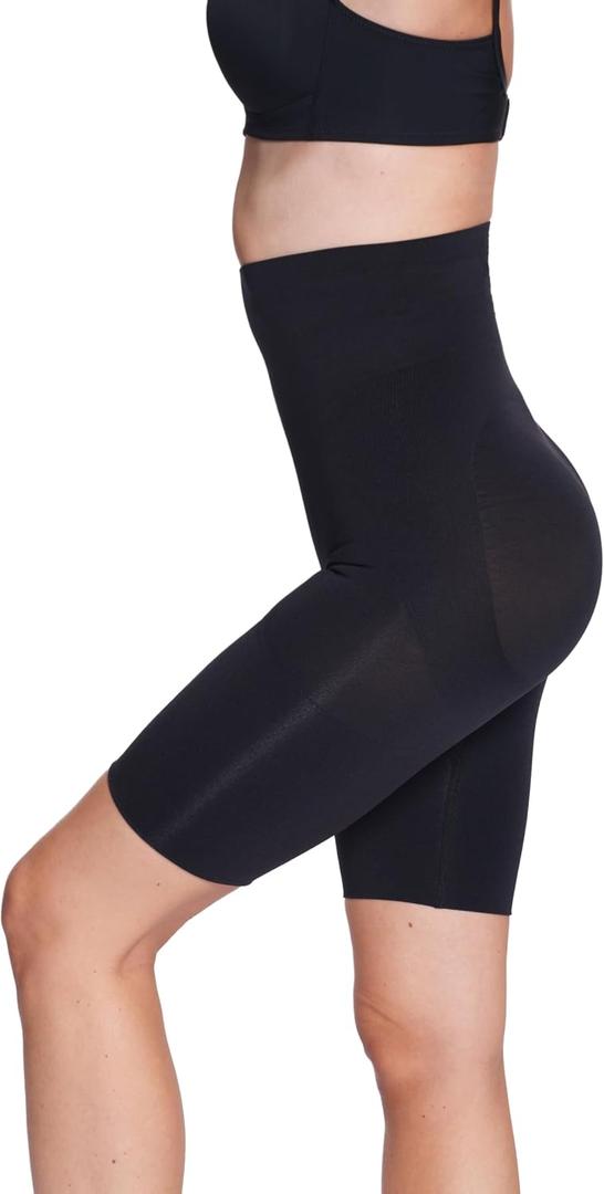 Women High Rise Tummy Control Thigh Compression Inseams Elastane Shorts for Biker Yoga Running Gym and Workout (Black, XL)