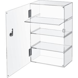 Barydat Acrylic Display Case with Lock Key Countertop Display Case Clear Showcase Display Cabinet Multi Functional Safe Storage Box for Retail Store (Removable 4 Tier,11.8 x 5.9 x 18.9 Inch)