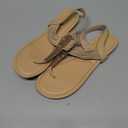 DREAM PAIRS Women's Elastic Strappy String Thong Ankle Strap Summer Gladiator Sandals (Beige), 8.5