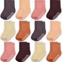 JAKIDAR 12 Pack Baby Toddler Socks Non Slip Grip Cotton Crew Socks for Boys Girls Infants Kids (Orange Sunset)