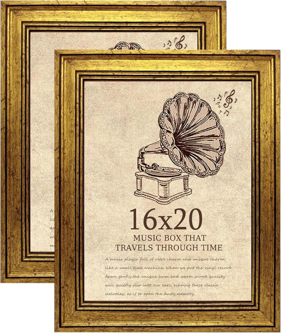 TKYGU 16x20 Picture Frame with Real Glass set of 2-Vintage Frames - Antique Style Frames for Wall - Ornate Frame for Rustic Gold Office or Home Decor Display Family Friends Wedding Gift