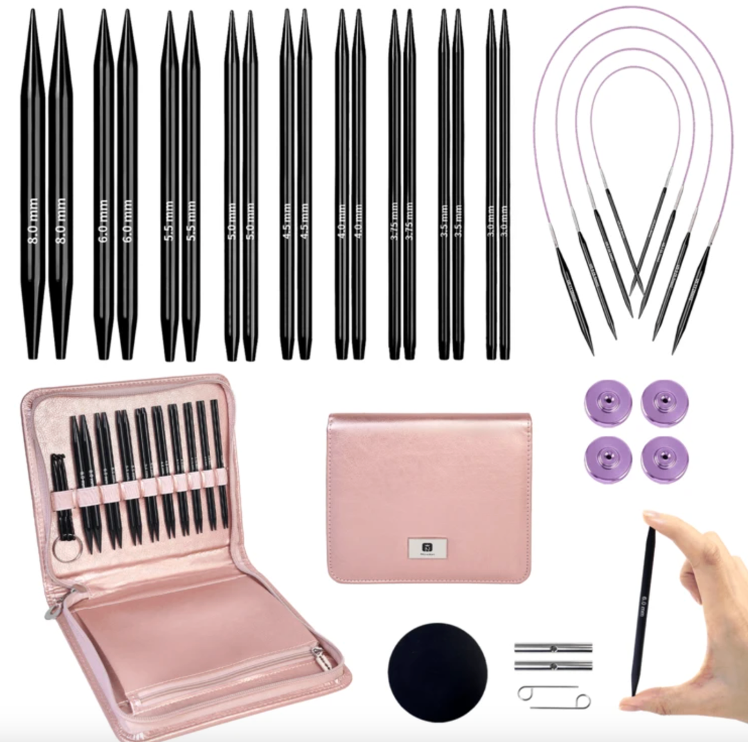 Knitiss 9 Pairs Interchangeable Circular Knitting Needles Set, 4.5inch/11.5cm Aluminum Interchangeable Knitting Needles And Cables, Accessories And Case