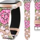 Moolia Floral Leather Band Compatible with Apple Watch Band 42/41/40/38/46/45/44/49mm Women, Cute Romantic Vintage Rose Pattern Strap for iWatch Series 11 10 9 8 7 6 5 4 3 2 1 SE/Ultra(1/2/3)
