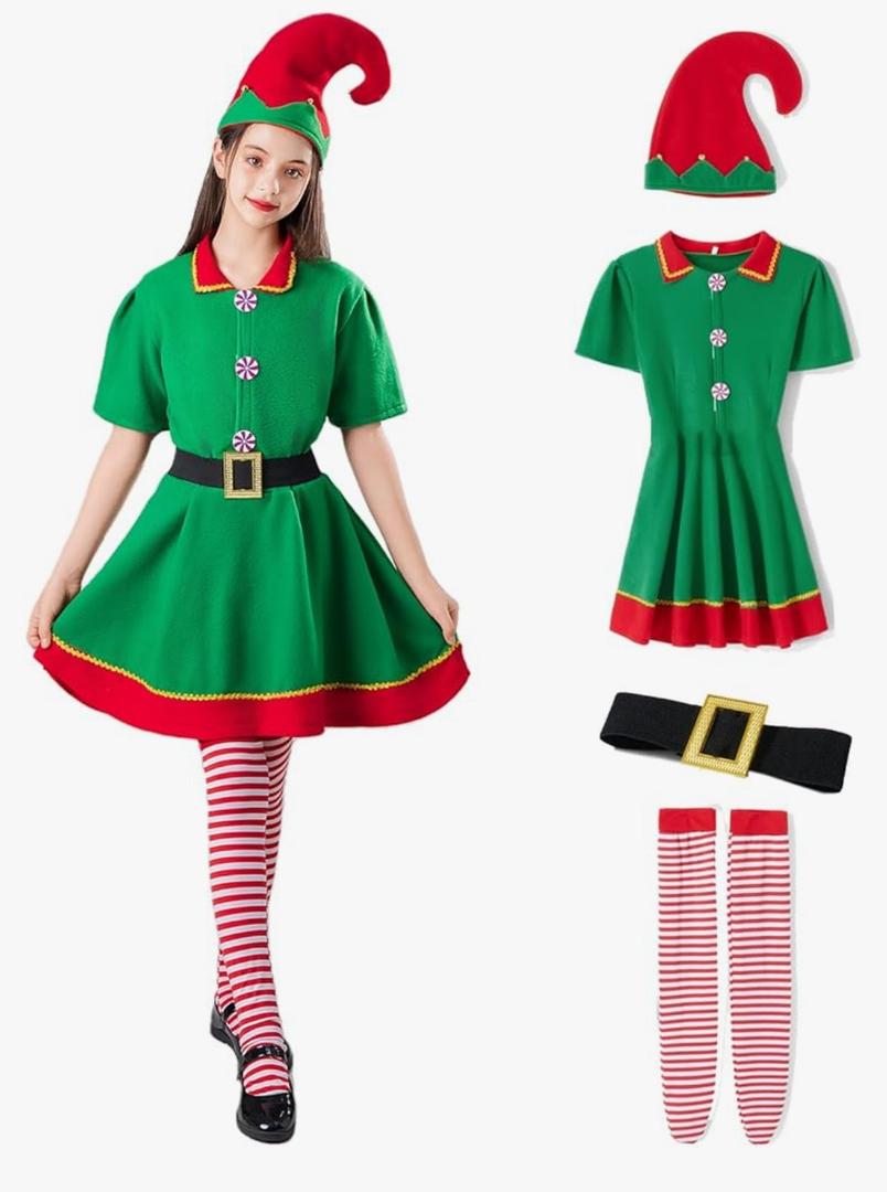 Christmas Elf Costume for Toddler Baby Boys Girls Santa Costume Outfit Xmas Clothes Top +Pants + Hat Cosplay Outfit