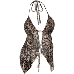 BEAUDRM Women's Y2K Cheetah Halter Top Sleeveless Leopard Cut Out Backless Sexy Going Out Summer Cami Tops (Medium, Light Brown)