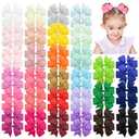 Choicbaby 60pcs 3 Inches Boutique Grosgrain Ribbon Pinwheel Hair Bows for Baby Girls, Toddler Bows Hair Clip Birthday Gifts In Pair