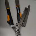 Fiskars Power-Lever Extendable Hedge Shears, Self-Sharpening Serrated Steel Blades for Clean Cuts, Handles Adjust 25"-33" for High Reach, Multiplies Leverage for 2x Power, 10" Blades, Orange/Black