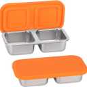 2-Compartment 10oz Stainless Steel Snack Containers, Reusable Snack Containers with Silicone Lids Lunch Box for Meal Prep Food Storage On-the-Go Snacking(Orange)
