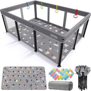 Foldable Baby Playpen with Mat,50"×71" Collapsible Playard for Babies and Toddlers,Indoor&Outdoor Kids Safety Play Pen,Portable Travel Playpen ‌with Travel Pack and 50 Ocean Balls