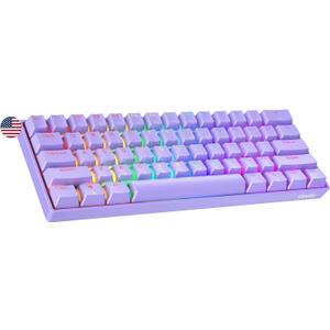 Geeky GK61 60% | Hot Swappable Mechanical Gaming Keyboard | 61 Keys Multi Color RGB LED Backlit for PC/Mac Gamer | ANSI US American Layout (Lavender, Mechanical Red)