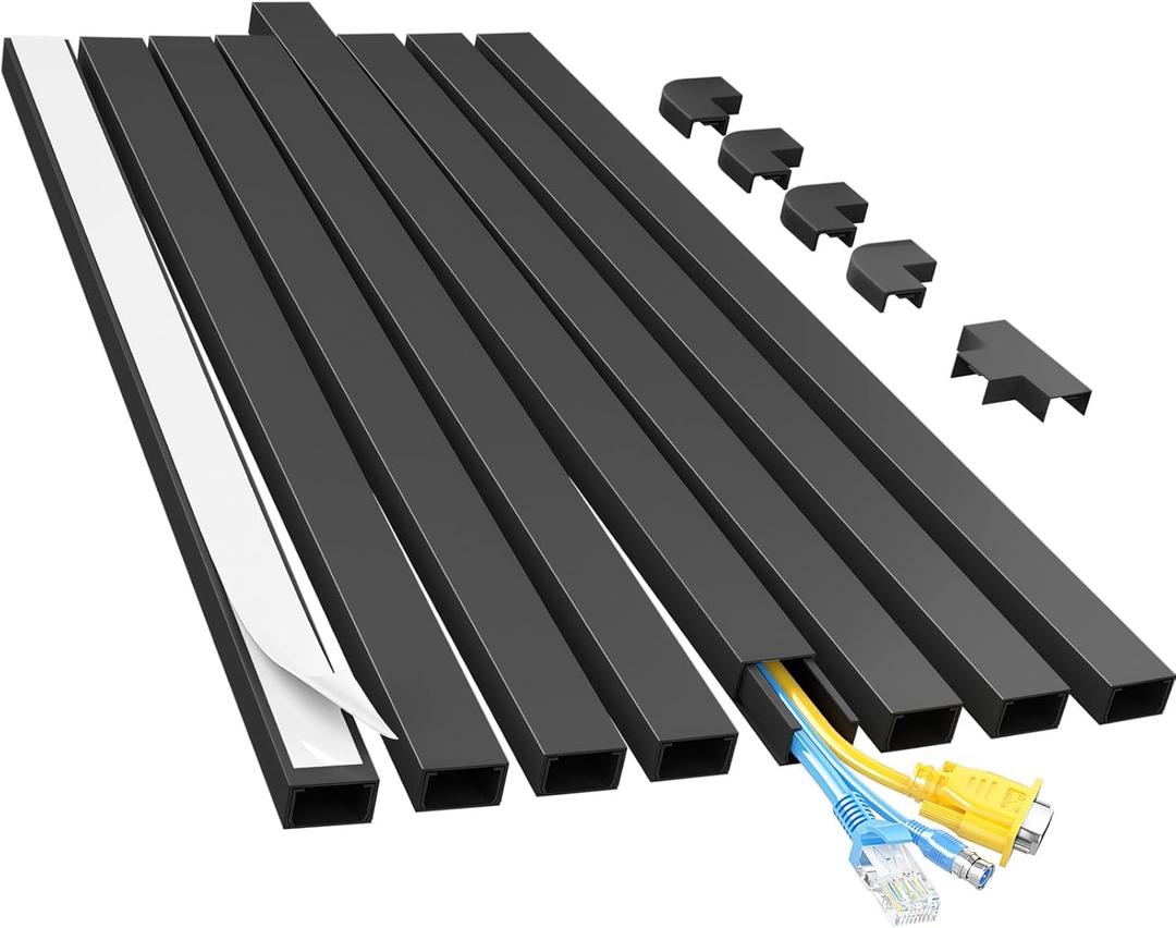 Yecaye Cord Hider, 113in Medium Cord Covers for Wires on Wall, Cord Organizer for 2-3 Wires, Easy Install Cable Management Kit, TV Cable Hider for Home Office, W0.95in H0.55in, Black