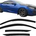 IKON MOTORSPORTS Tape On External Window Visor, Compatible with 2016-2020 Honda Civic Coupe 2Dr 10th Gen FC FC3 FC4, Transparent Smoke Tinted Mugen Style Air Deflector Sun Shade Rain Guard Wind Vent