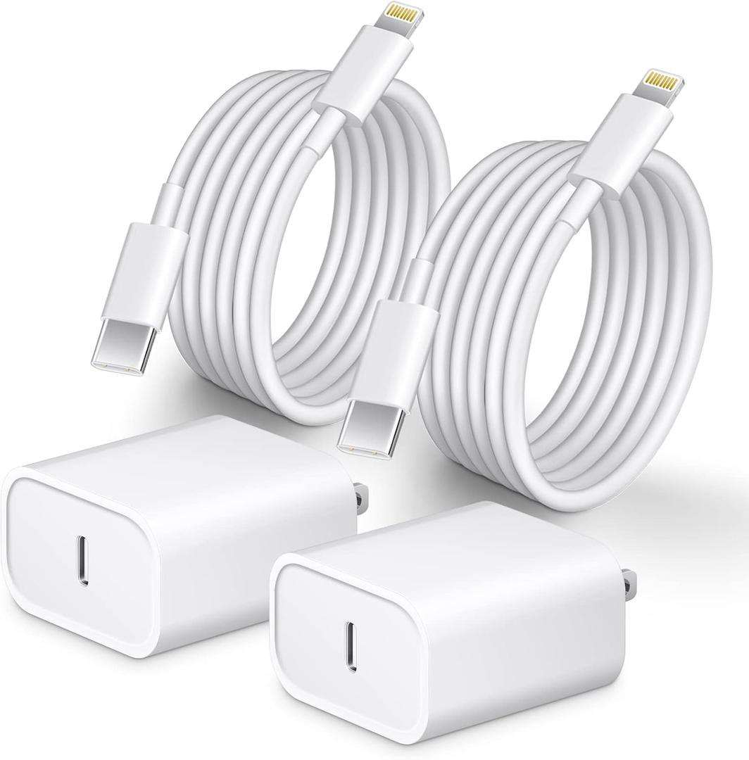 Phone 14 13 12 Fast Charger [MFi Certified] 10FT Type C to Lightning Charger 2 Pack 20W USB C Charging Block with Fast Charging Cable for Phone 14/14 Pro/13/13Pro Max/12/12 Pro Max/11/XS/XR/X/8Plus (White)