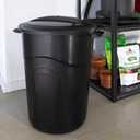 United Solutions 32 Gallon Outdoor Waste Garbage Bin, Easy to Carry Pass-Through Handles & Attachable Click Lock Lid, Black