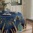 XCHI Green Castle Golden Lantern Stars and Moons Ramadan Mubarak Tablecloth Round Table Cloth Table Covers for Indoor Dining Home Party Decorations 70x70 Inch