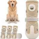 BECEMURU Dog Shoes with Tension Knob, Anti-Slip Breathable Lightweight Dog Boots, Paw Protectors for Summer Hot Pavement, Outdoor Walking Hiking, Khaki Size 2