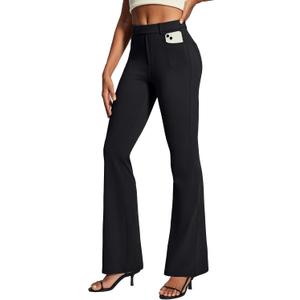 IUGA Womens Dress Pants Bootcut Business Casual Work Pants with Pockets Stretchy Slacks Pull On Trousers Office, Large, Black, Standard