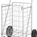 Whitmor Deluxe Utility Foldable Shopping Cart with Wheels, 100 Lb Capacity, Heavy Duty Grocery Cart with Steel Frame, Foam Handle, Rolling Folding Utility Trolley for Grocery, Laundry, Travel, Gray