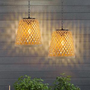 pearlstar Solar Hanging Lanterns Outdoor Gazebo Lights Rattan Woven Chandelier Solar Lamp Waterproof Outside for Porch Garden Patio Yard Farmhouse Decoration, 2Pack