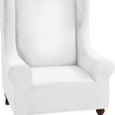 MAXIJIN Stretch Velvet Wingback Chair Slipcover 1-Piece Soft Stylish Plush Slipcovers for Wingback Chairs Thick Rich Velvet Wing Chair Cover with Elastic Bottom (Wing Chair, White)