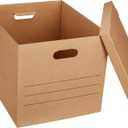 Amazon Basics Moving and Storage Boxes with Handles and Lift-Off Lids, Medium, 19" x 14.5" x 15.5", Brown, 10-Pack