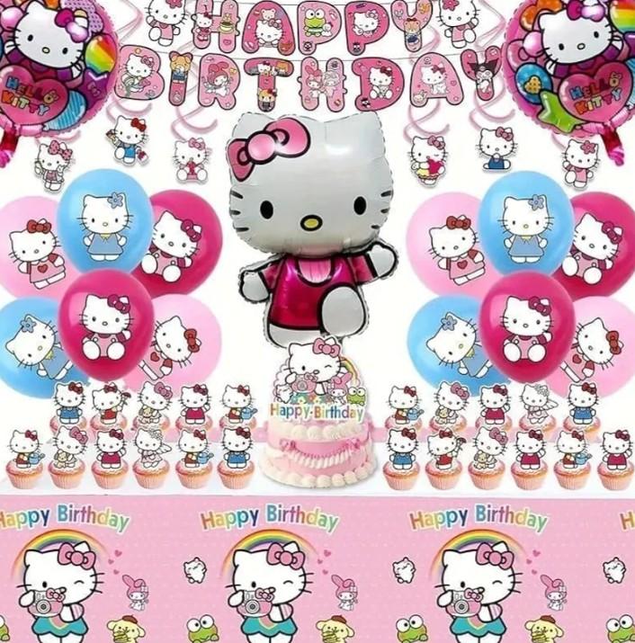 Lemoneon Cute Kitty Birthday Party Decorations Supplies Happy Birthday Banner Cake Cupcake Toppers Balloons Hanging Swirls