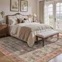 8x10 Area Rugs for Living Room - Washable Vintage Retro Large Rug, Soft Ultra Thin Non Slip Low Pile Traditional Distressed Boho Carpet for Bedroom Dining Room Home Office, Rust Clay