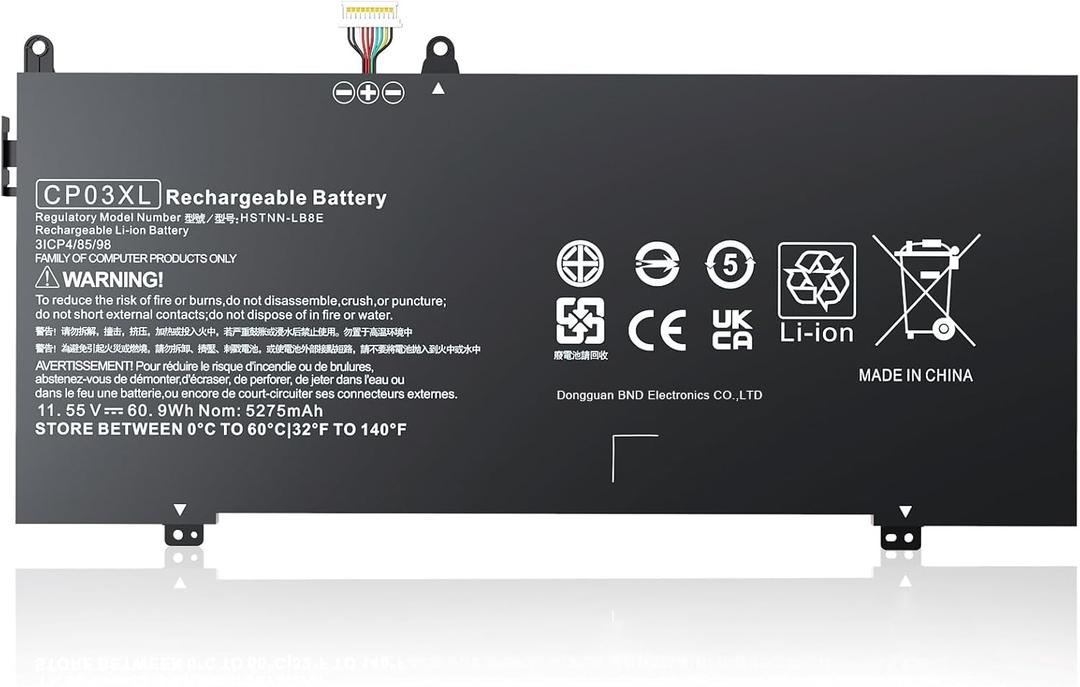 CP03XL 929066-421 929072-855 Battery for Hp Spectre 13 X360 13-ae000 13-ae0xx 13-ae006no 13-ae001ng 13-ae040ng 13-ae049ng 13-ae013dx ae011dx 13t-ae000 13t-ae012dx HSTNN-LB8E (11.55V 60.9Wh 5275mAh)