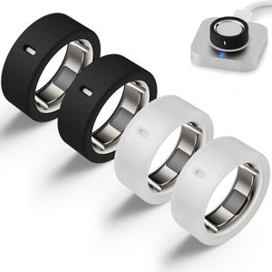 Protector Compatible for Oura Ring 4/Gen 4 Ceramic/Gen 3 Cover,Silicone Anti-Scratch Elastic Ring Finger Case Woking Out Gym for Women Men- 2Black+2Clear-L for 12/13/14/15