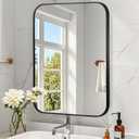 Black Bathroom Mirror, 16"x20" Rectangle Mirror, Matte Black Mirror, Metal Frame Square Corner Vanity Mirror, Wall Mounted Mirror for Modern, Living Room, Bedroom, Horizontal Or Vertical 