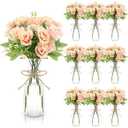 LemonRoad 31 Pcs Faux Flower Centerpieces for Tables Bulk Artificial Flowers with Vase 20 Bundles Silk Roses 10 Clear Vase with 1 Pcs Rope for Arrangement Decoration Wedding Home Party(Pink)