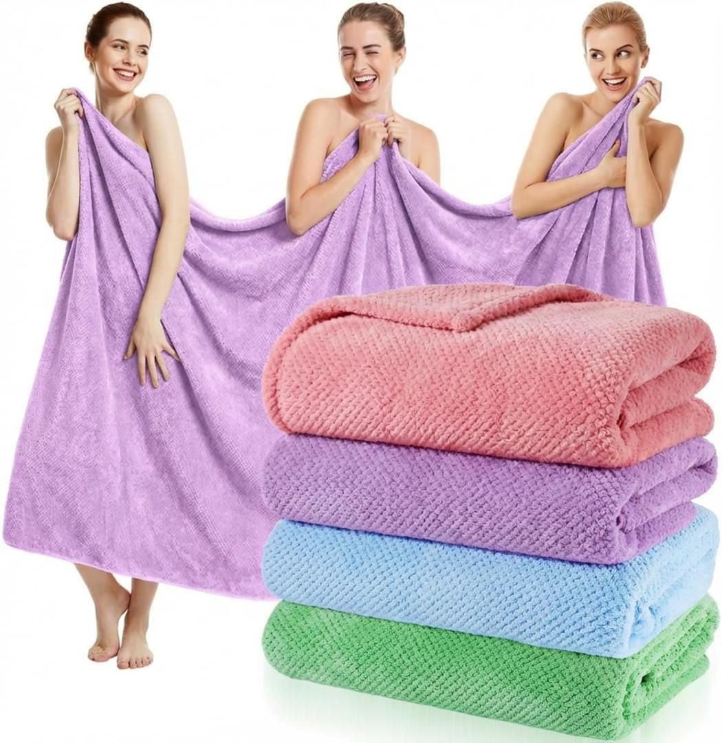 Newwiee 4 Pcs Oversized Bath Towels 40x80 Inches Extra Large Bath Sheet Towels for Adults Quick Dry Soft Absorbent Fluffy Microfiber Shower Sheet for Bathroom Hotel Spa (Bright Colors)