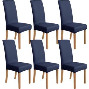 Amazon Basics Dining Chair Covers, Stretch Parson Chair Slipcover, Removable Washable Chair Protector for Home/Restaurant/Banquet, Navy, 6-Pack