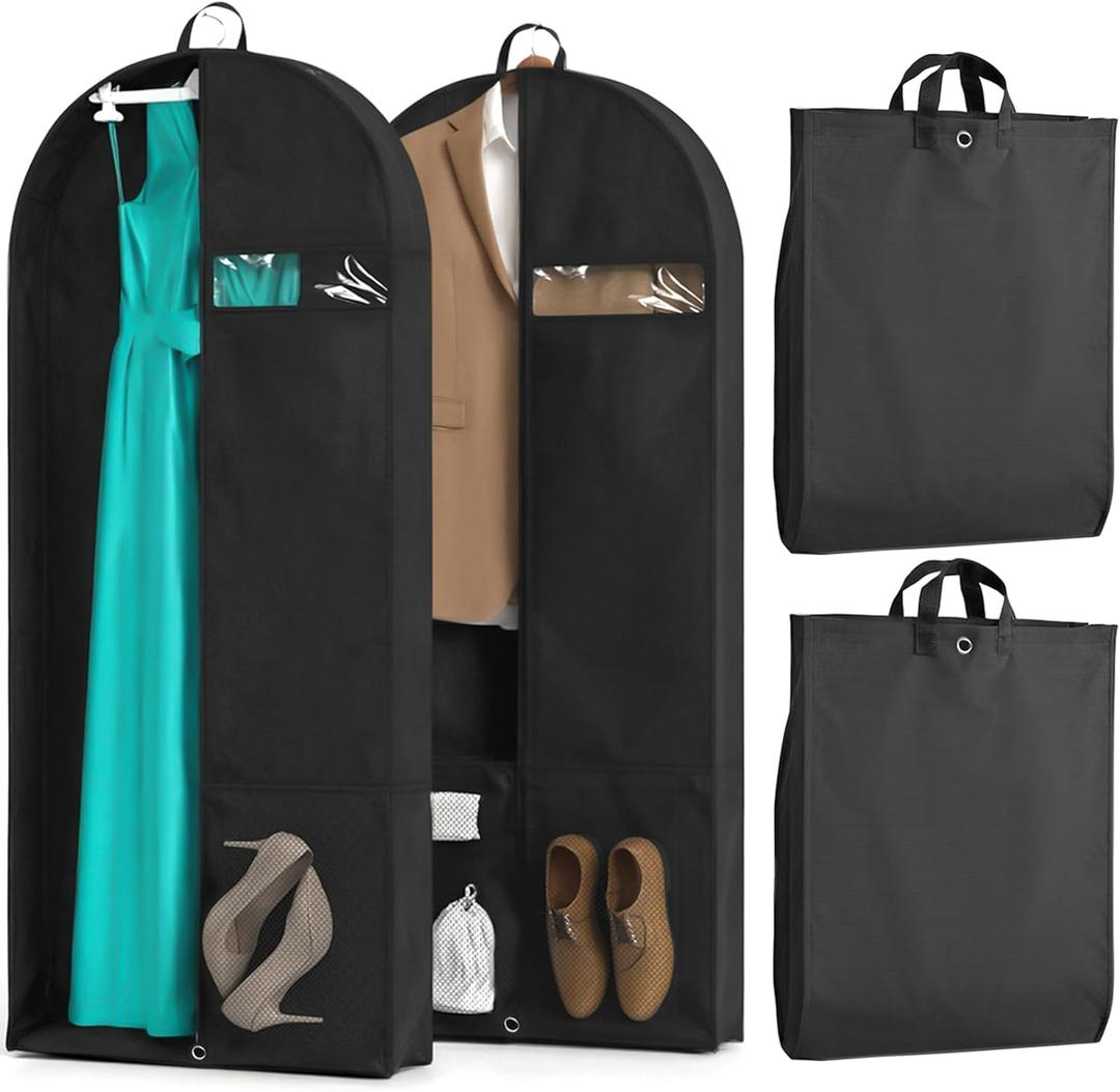 2 Pack Heavy Duty Garment Bags for Travel Suit Bags, Dress Bags, Garment Bags for Hanging Clothes with Pockets Men's Suit Holder for Cospaly, Shirts, Coats, Dresses (Black, 2Pack 43")