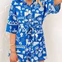 PRETTYGARDEN Womens Rompers for Summer 2025 Beach Vacation Clothes Short Sleeves Floral Jumpsuits Beach Cover Up (Blue, XL)