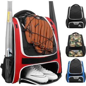 Baseball Bag-Baseball Backpack Holder for Baseball, Large Main Compartment,Softball Tball& Gear for Youth and Adults (Red)