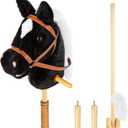 Stick Hobby Horse Riding Toy, Plush Horse for Toddlers Ages 3+, Ride On Toy Fun Pretend Play with Wooden Wheels and Real Pony Clip-Clop Sounds - Black, 39 Inches