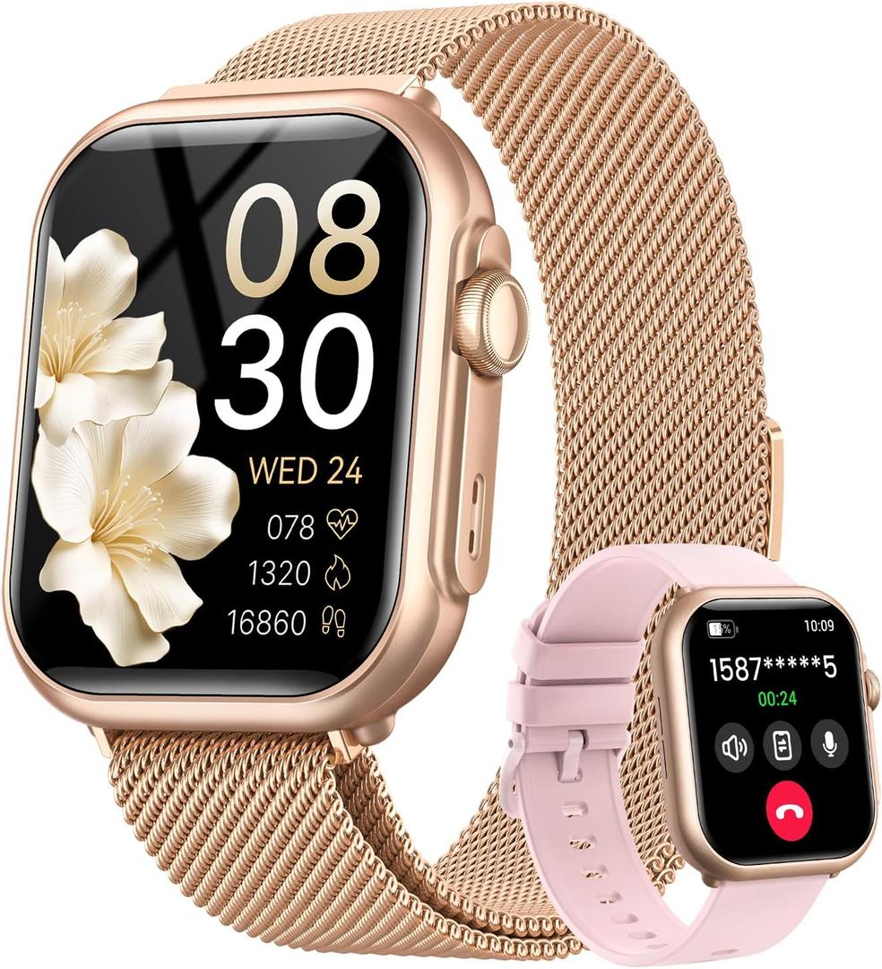 Smart Watch for Women for iPhone Android: 1.85"Smartwatch with Make/Answer Call Sleep Heart Rate SpO2 Blood Pressure Monitor IP68 Waterproof 120+Sport Mode Fitness Tracker 1000mAh Battery 2Bands Pink