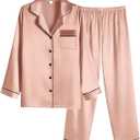 Ekouaer Women Satin Pajamas Set Classic Button Down Long Pjs Set, Size S