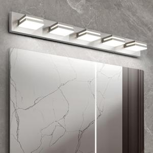 OKELI 5 Lights Bathroom Vanity Light Fixtures Brushed Nickel LED Dimmable Vanity Light Over Mirror Modern Wall Mounted Lighting Fixture, 350 Rotatable Lamp Head 36W Cold White 6000K ETL Listed
