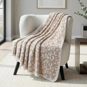 PAVILIA Super Soft Leopard Throw Blanket for Couch, Fluffy Cozy Lightweight Beige Cheetah Blanket, Fuzzy Warm Knit Blanket for Bed Sofa, Tan, 50x60