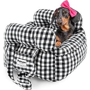 PETNEX Dog Car Seat for Small Dogs, Portable Puppy Car Seat of Easy Installation, Fashionable Pet Carrier Bag with Large Pockets, Machine Washable Dog Booster Seat (Checkered Black)