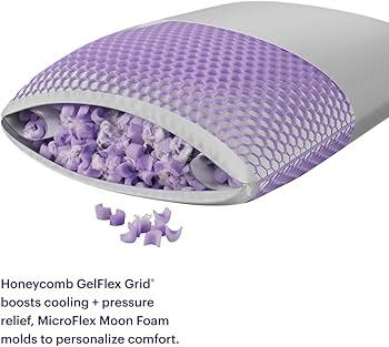 Purple Freeform Pillow - King Size, Customizable Support with GelFlex Grid & MicroFlex Moon Foam - Pressure Relief, Cooling, Extra Filling & Adjustable Height