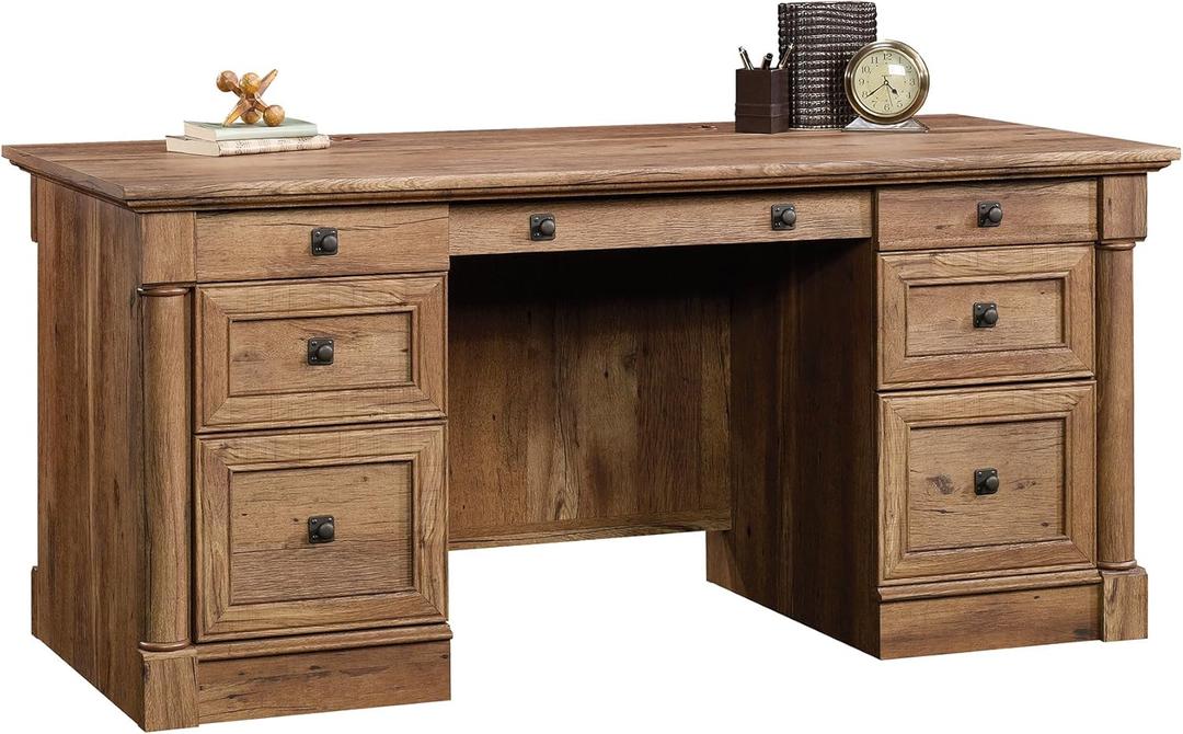Sauder Palladia Executive Desk, 29.5"D x 65.1"W x 29.61"H, Vintage Oak finish