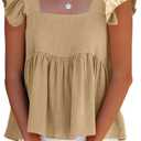 LYANER Women's Summer Sleeveless Peplum Blouse Square Neck Ruffle Strap Babydoll Tank Top (Large, Beige)