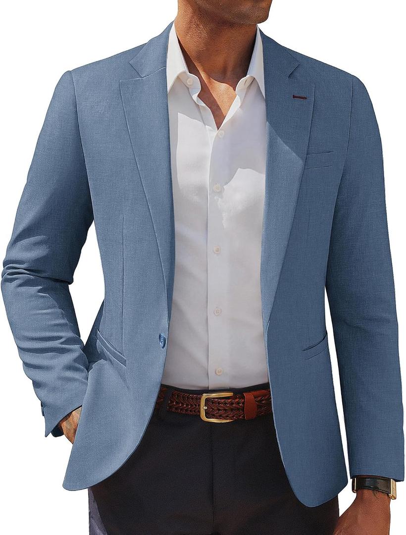 PJ PAUL JONES Men's Casual Blazer One Button Lightweight Sport Coats Solid Notched Lapel Suit Jackets, Large