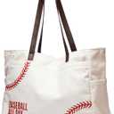 XL Baseball Mom Tote Bags For Women Canvas Utility Purse Handbag with Pockets Embroidery Baseball Prints Shoulder Bag Baseball Stuff Gifts for Baseball Mom (X-Large, White)