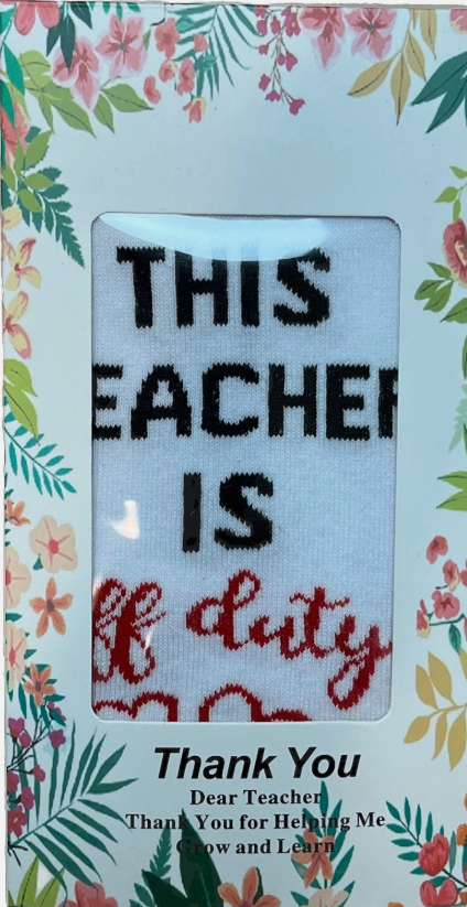 Best Teacher Ever Socks “This Teacher Is Off Duty” Sole Women's One Size 6 - 11 (Pack Of 4 Pairs)