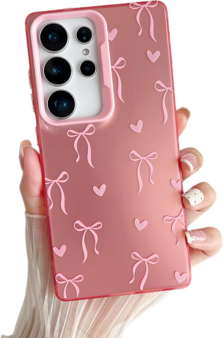 ZTOFERA for Samsung Galaxy S25 Ultra 5G Case,Cute Pink Ribbon Bow Tie Aesthetic Phone Case,Trendy Slim Hard IMD Shockproof Protective Bumper Phone Cover for Women Girls,Heart