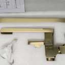 Free Standing Tub Faucet Brushed Gold, Floor Mount Freestanding Tub Faucets, Brass Stand Alone Tub Filler, Waterfall High Flow Bathtub Shower Mixer Tap